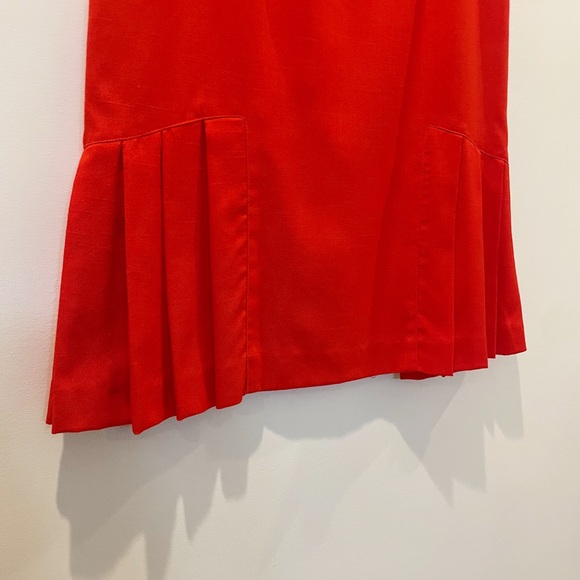 Vintage 80s Candy Apple Red Pencil Skirt with Side Pleats - Picture 3 of 9